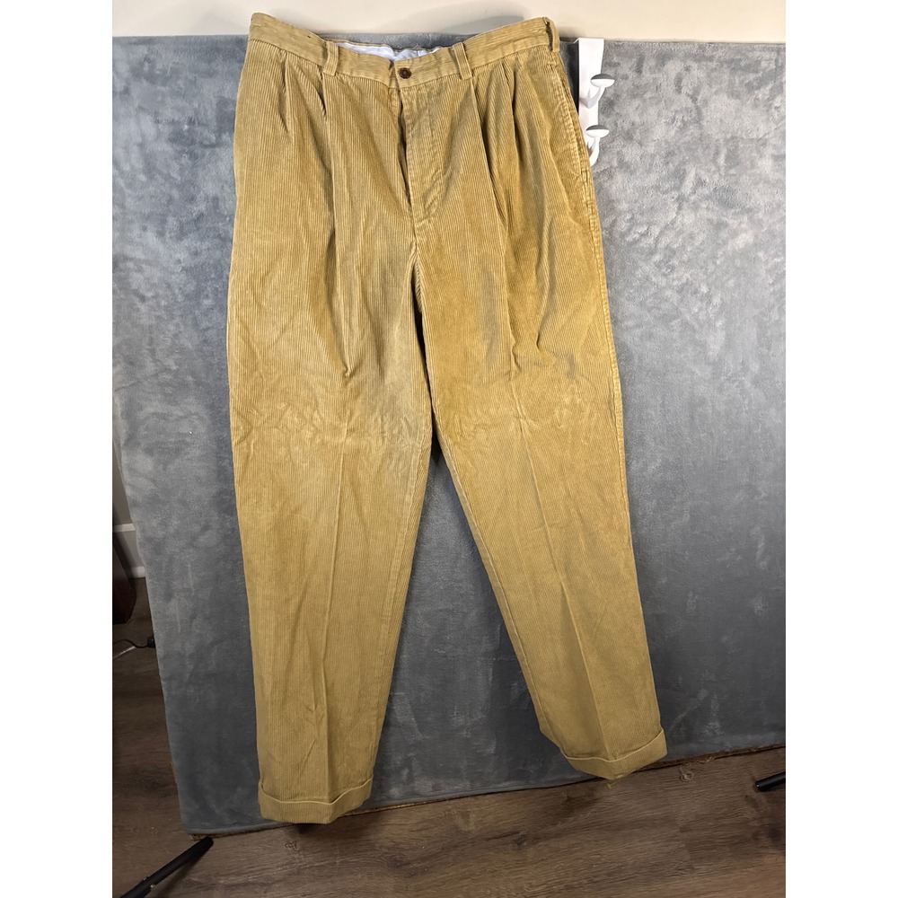 Daniel Cremieux Classics Men Tan Corduroy Pleated Cuffed Pant 36x34 Khaki Cotton